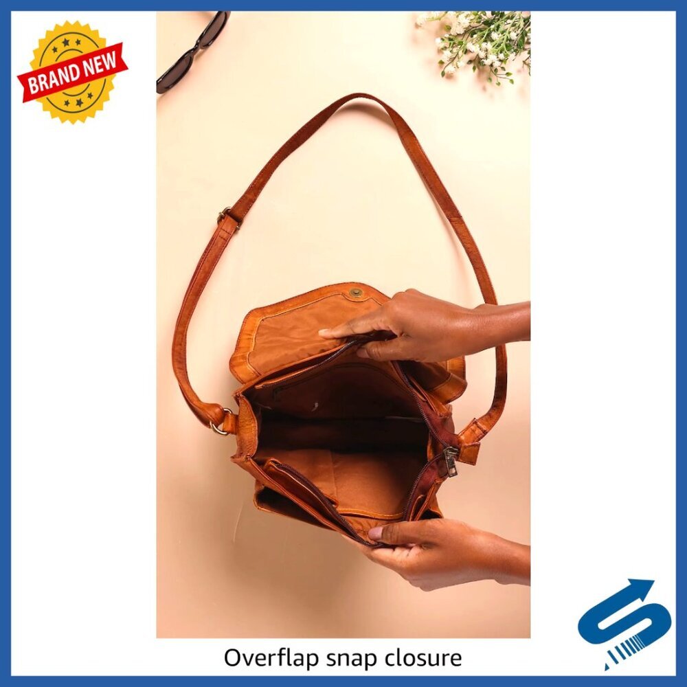 Genuine Leather Crossbody Bag Adjustable Strap Flap Closure Functional Chic - Picture 7 of 7